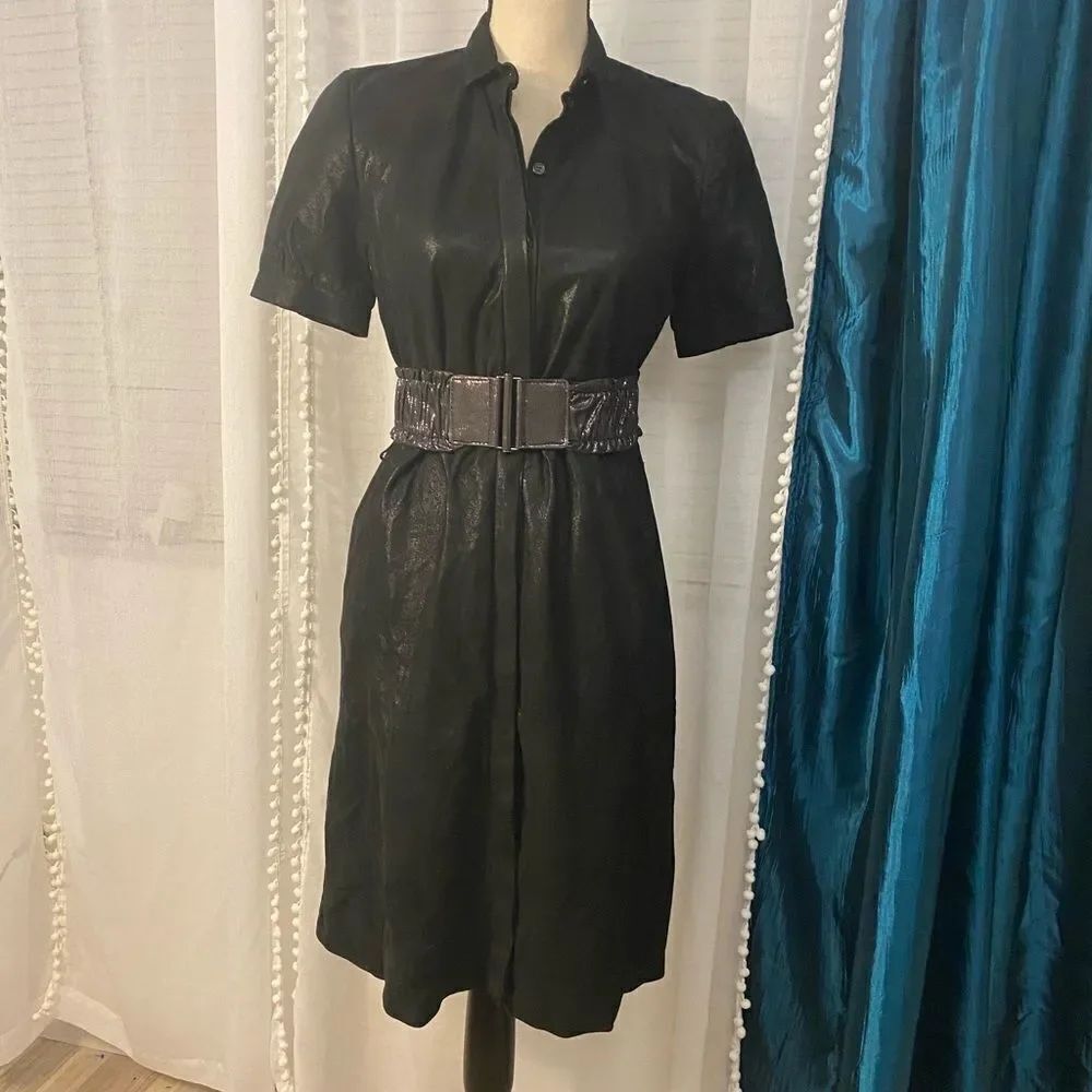 Hugo Boss 100% lamb leather belted dress, S